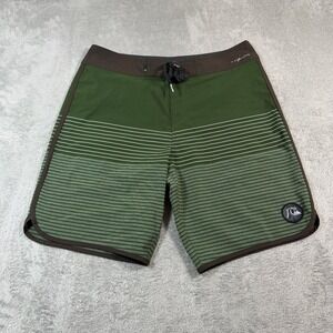 Quiksilver Highline Boardshorts Mens 34 Green Striped 10" Surf Beach Stretch